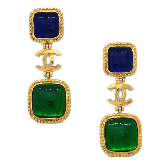 Chanel Gripoix Dangle Earrings Clip-On Gold 96A