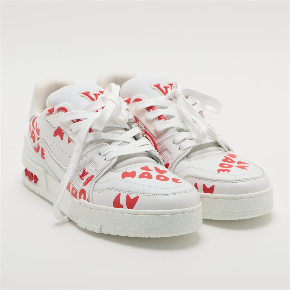 Louis Vuitton  NIGO LV Trainer Line 21 years Leather × Fabric Snickers 4 Unisex Red × White FD0291 LV Logo