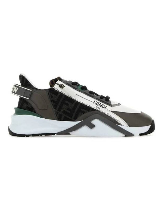 Luxury Fendi Flow FF Jacquard Leather Running Low Top Sneakers Grey