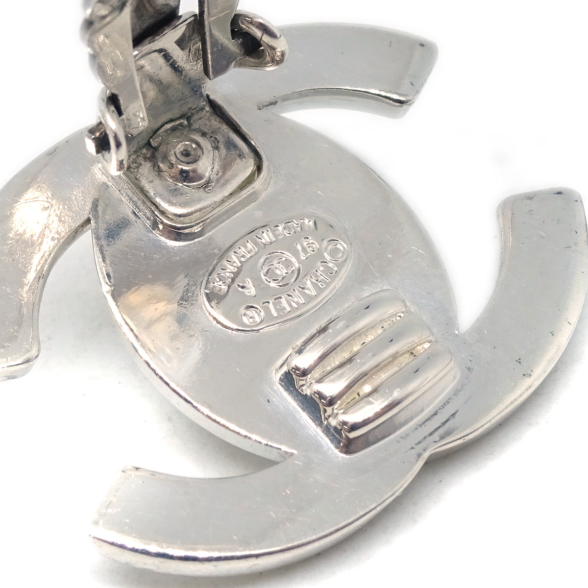 Chanel CC Turnlock Earrings Clip-On Silver Large 97A