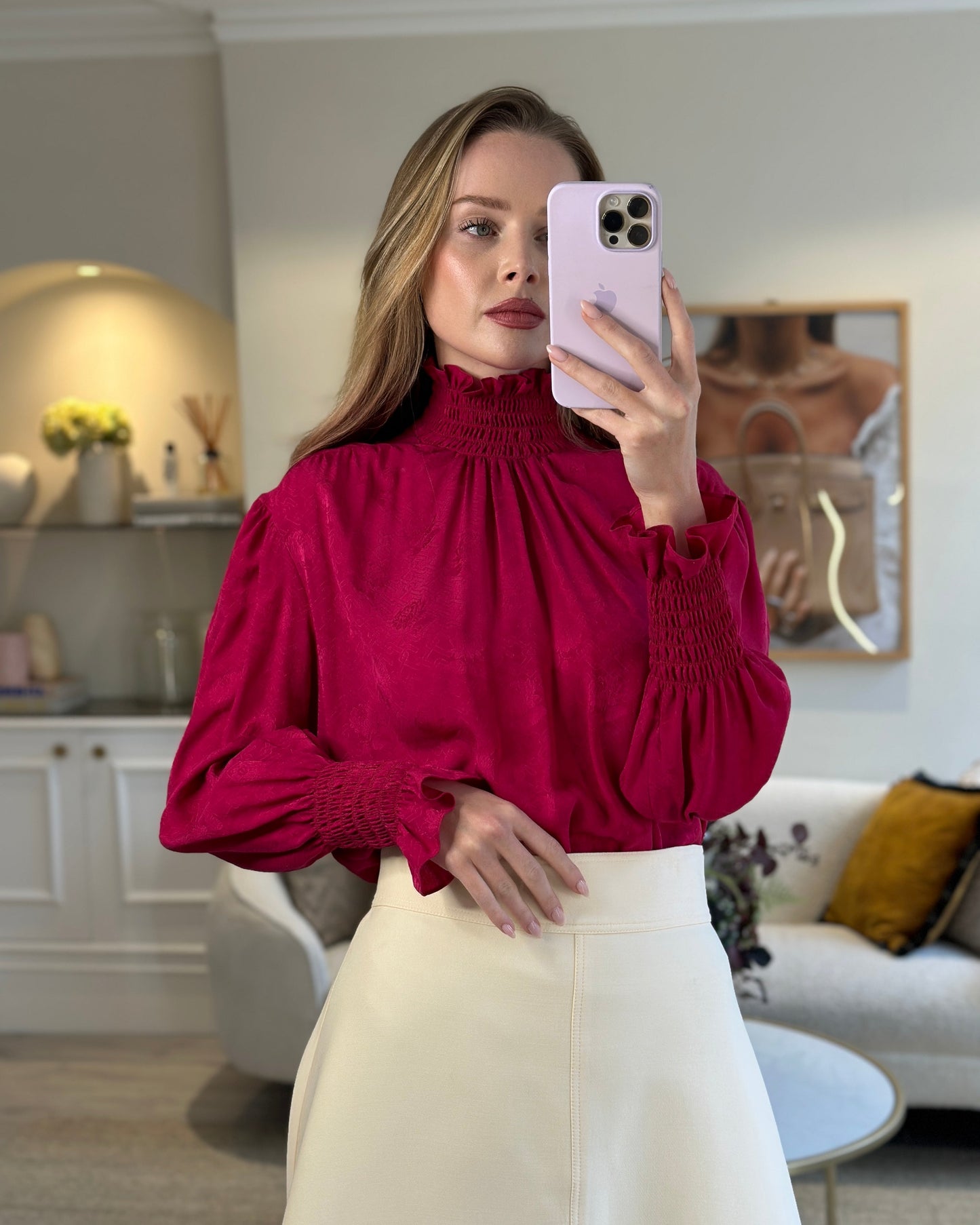 Luxury Gucci Fuchsia Silk Blouse with Floral Print Detail IT 38 (UK 6)