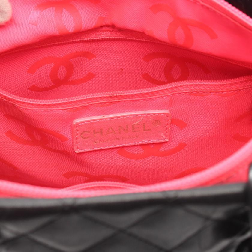 Luxury Chanel Cambon Line Medium Handbag Tote Bag Leather Black White Silver Hardware