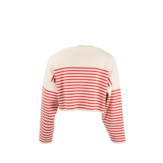 Celine Size XS Striped Logo Sweater Cotton/Polyamide Red/White