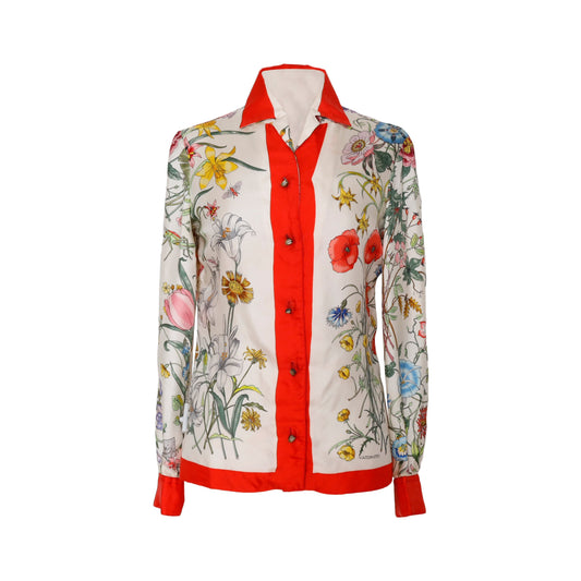 Luxury Gucci Trending 2025 Vintage Flora Silk Shirt - '60s