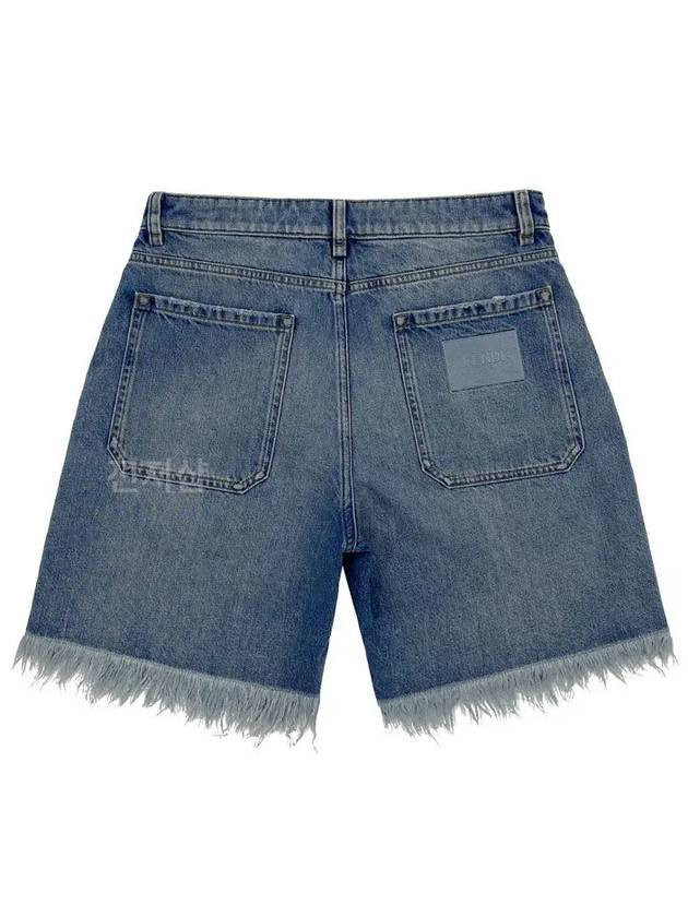 Luxury Fendi Fringe Denim Shorts Blue