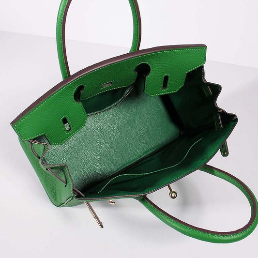 Luxury Hermes 30cm Birkin Bag Togo Leather With Strap Green Gold