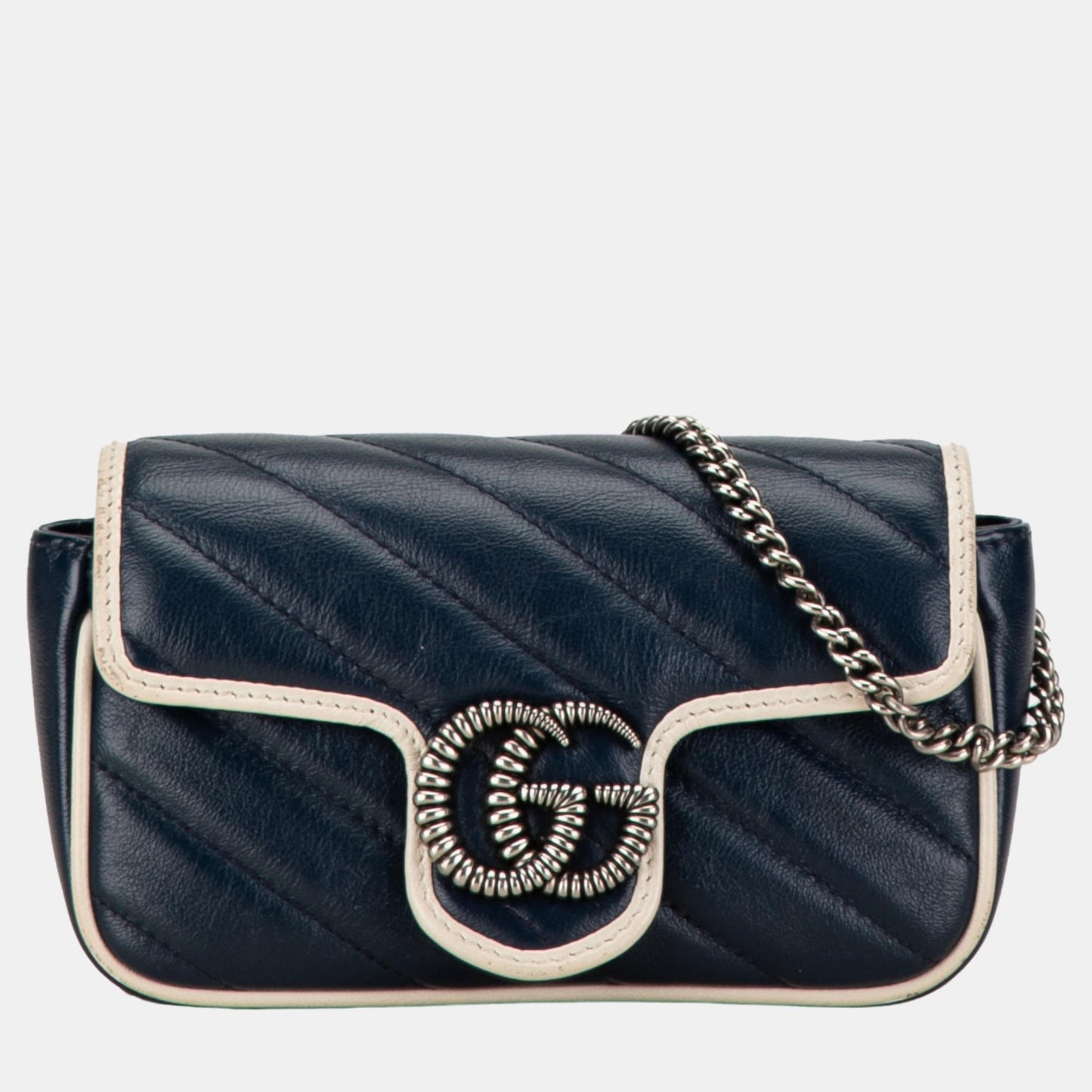 Luxury Gucci Trending 2025 Navy Blue Mini GG Marmont Torchon Crossbody Bag