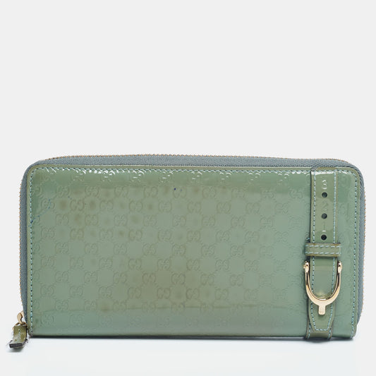 Luxury Gucci Trending 2025 Green MicroLuxury Gucci Trending 2025ssima Patent Leather Zip Around Wallet..