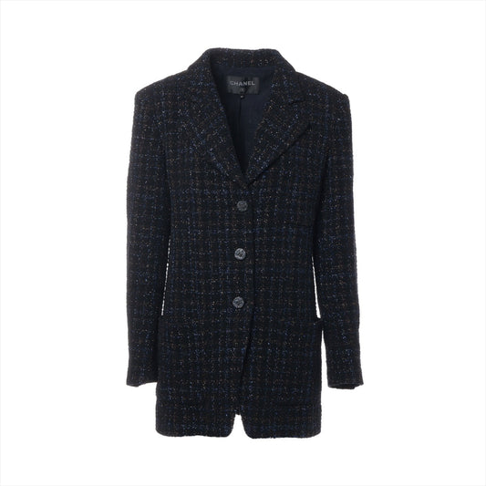Chanel Coconut Button Cotton X Wool Jacket 40  Blue X Black P71761V62952 TWIDE