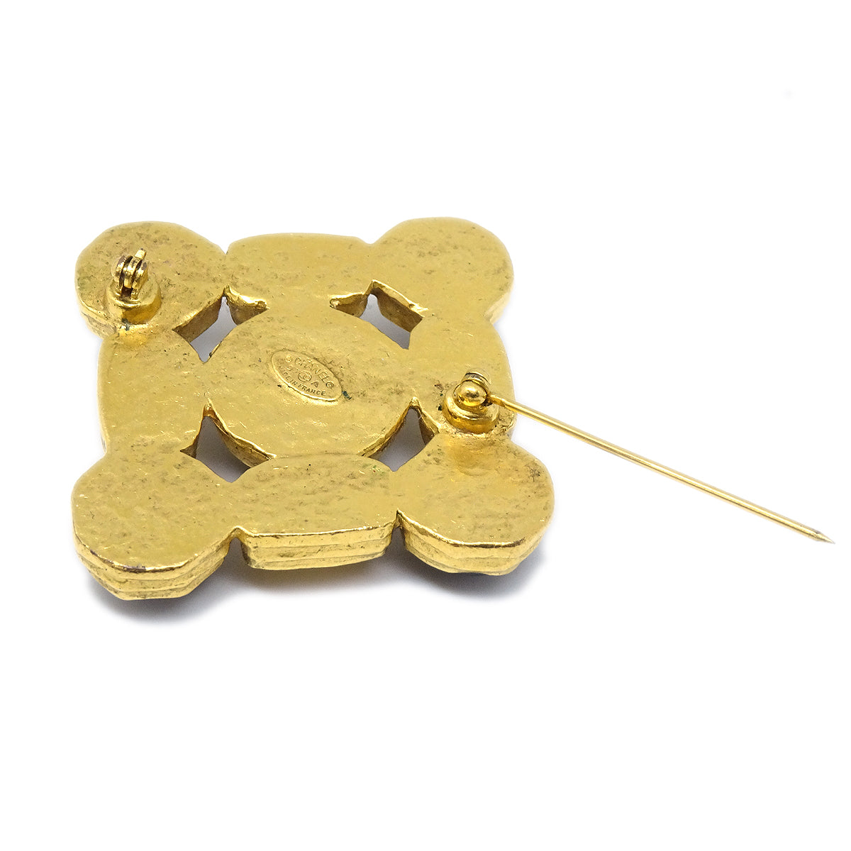 Luxury Chanel Stone Brooch Pin Gold 97A