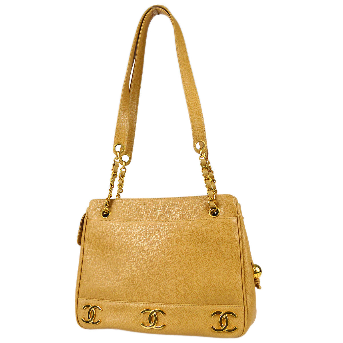 Luxury Chanel 1994-1996 Triple CC Chain Shoulder Bag Beige Caviar