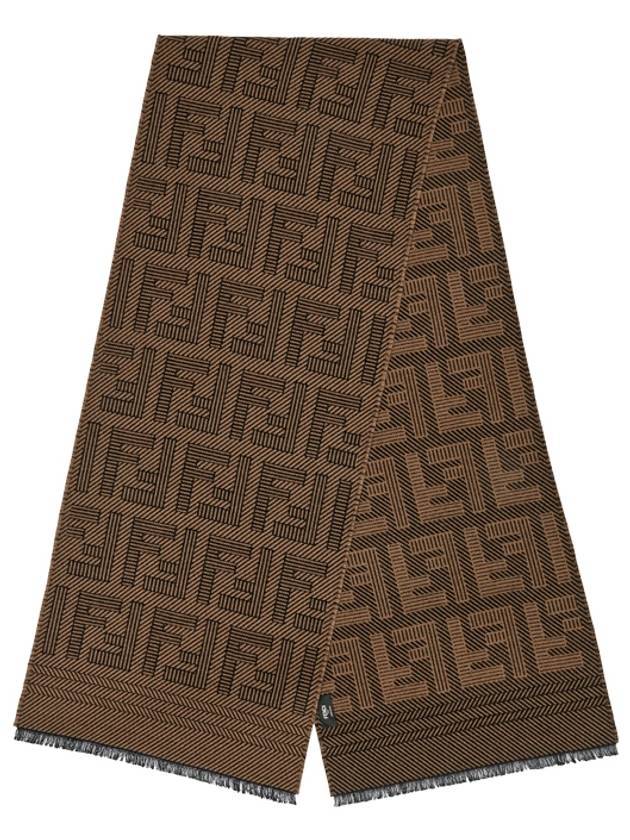 Luxury Fendi Logo Intarsia Wool Silk Scarf Brown