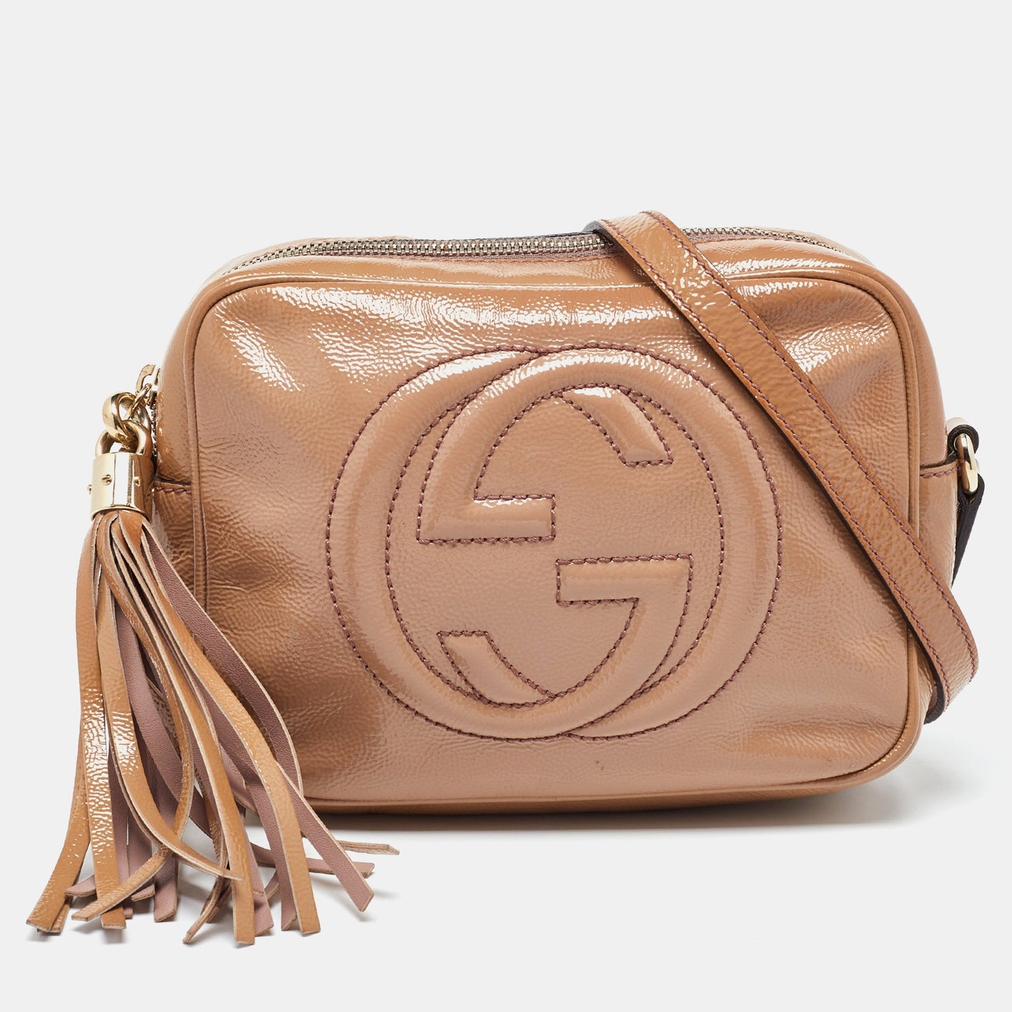 Luxury Gucci Trending 2025 Beige Patent Leather Small Soho Disco Crossbody Bag