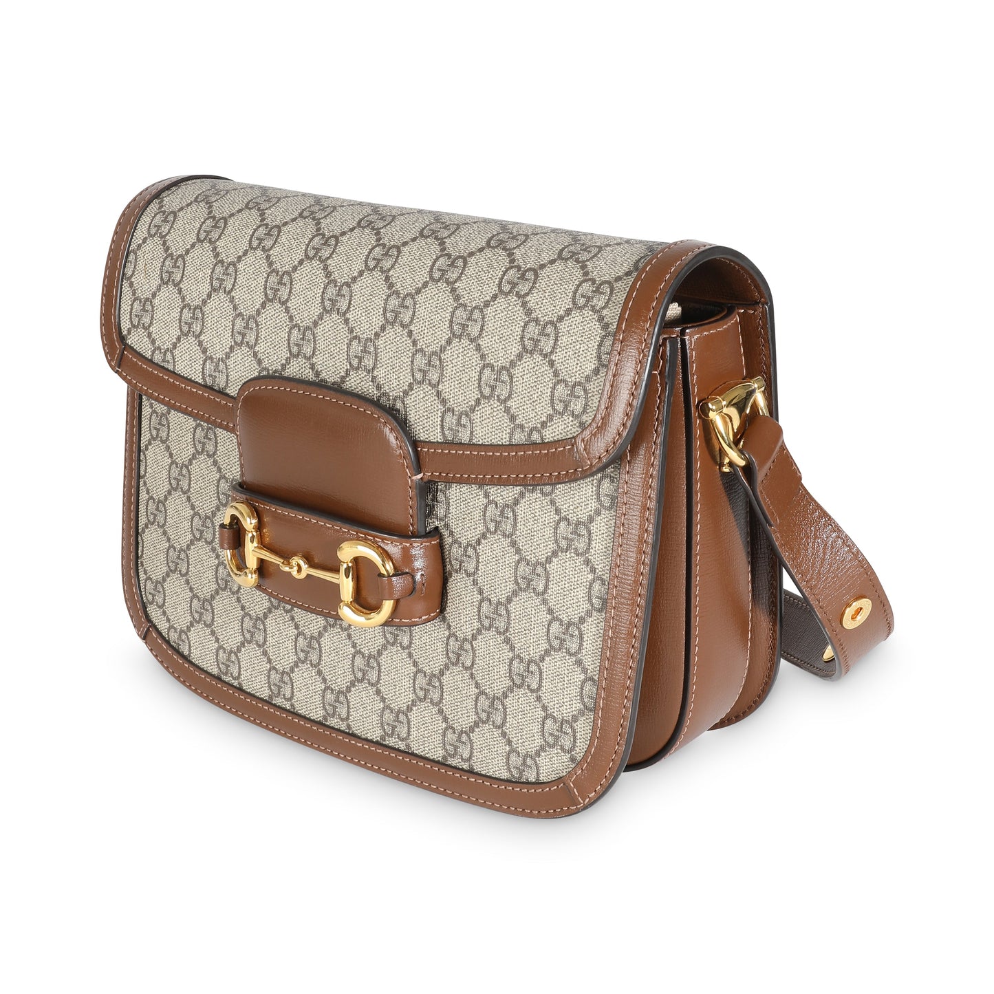 Luxury Gucci Trending 2025 Beige Ebony GG Supreme Canvas 1955 Horsebit Shoulder Bag