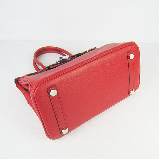 Luxury Hermes Birkin 30cm Togo Leather Handbags Red Silver
