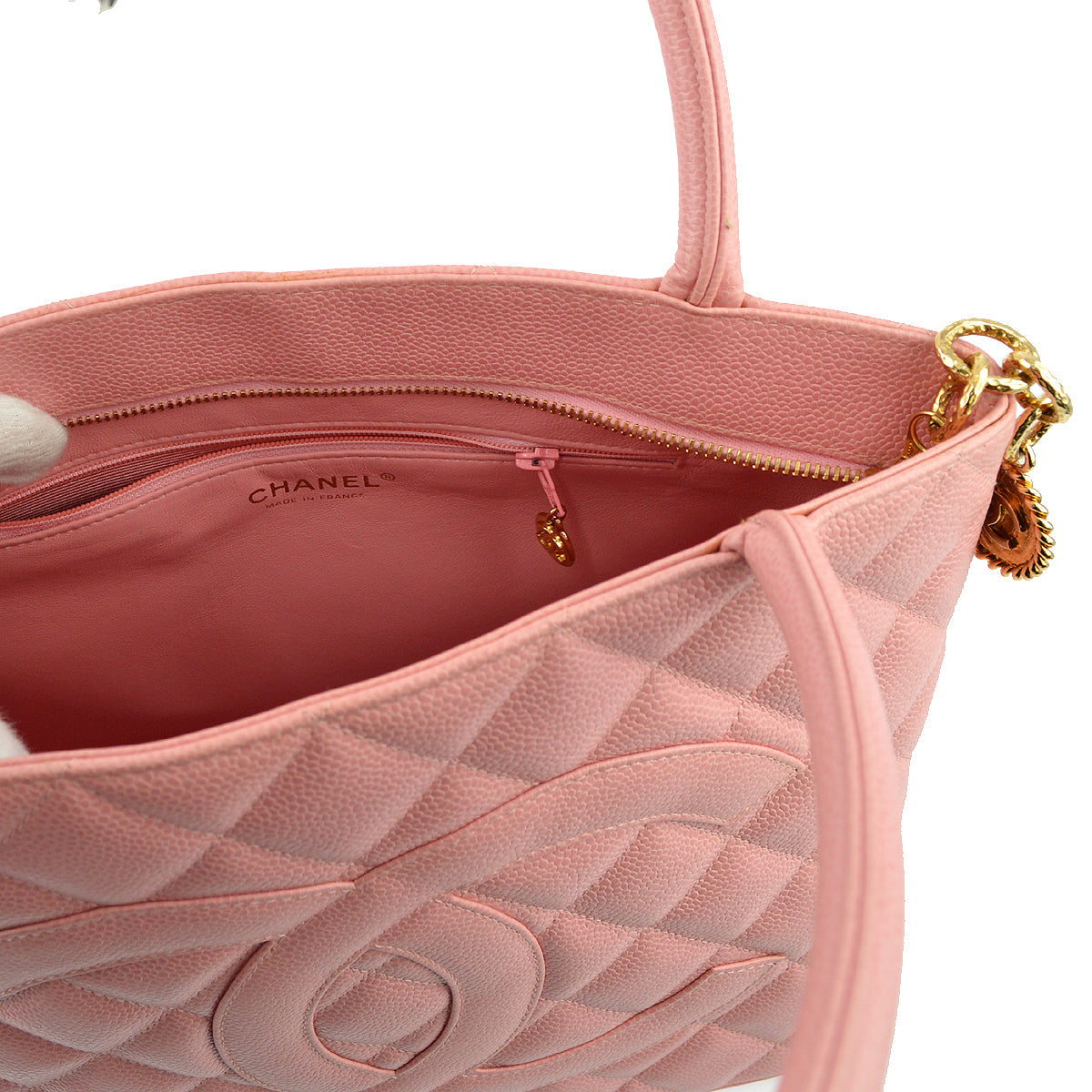 Luxury Chanel Pink Caviar Medallion Tote Handbag