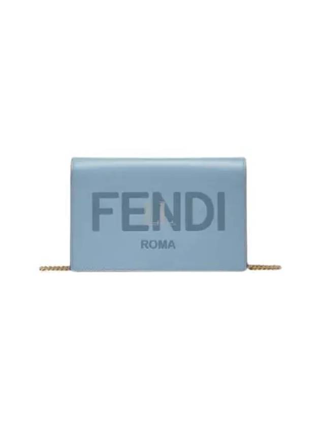 Luxury Fendi Logo Chain Small Long Wallet Light Blue