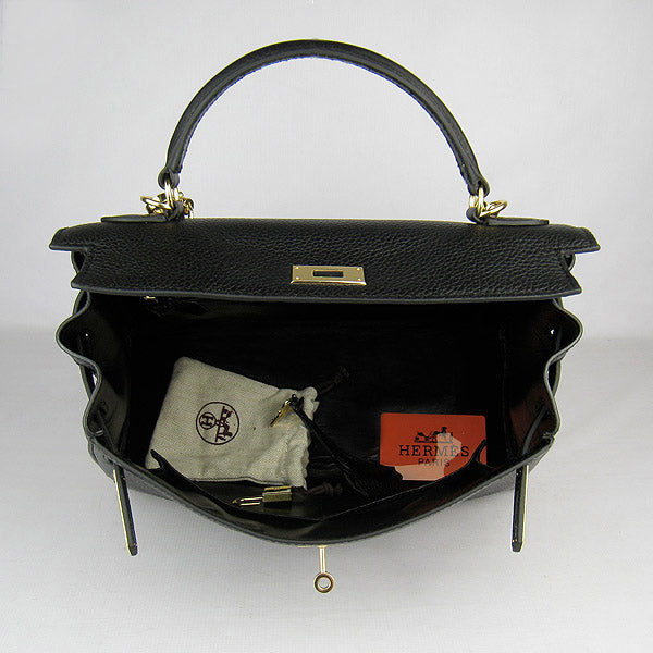 Luxury Hermes Kelly 32cm Togo Leather Handbag 6108 Black Golden