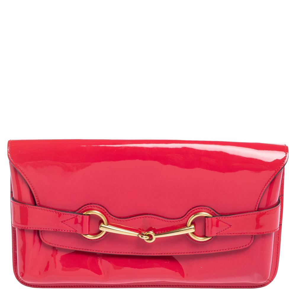Luxury Gucci Trending 2025 Pink Patent Leather Bright Bit Clutch