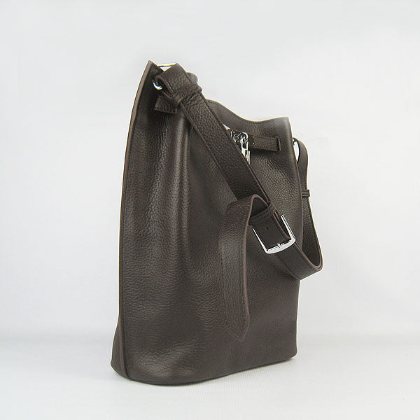Luxury Hermes Nappa Leather Shoulder Bag H2804 dark coffee Silver