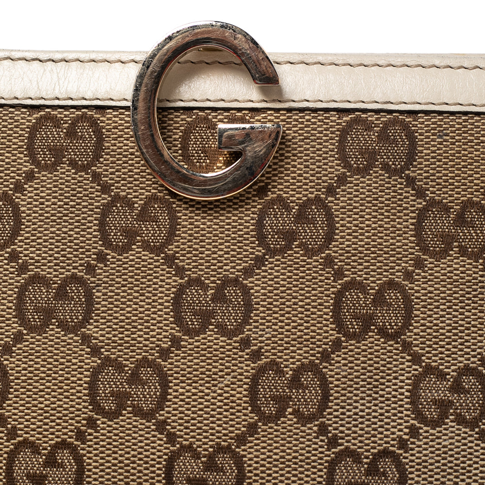 Luxury Gucci Trending 2025 White/beige Gg Canvas And Leather G Bit Flap Continental Wallet..