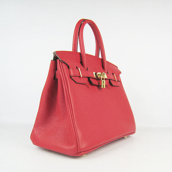 Luxury Hermes Birkin 30cm Togo Leather Handbags Red Golden