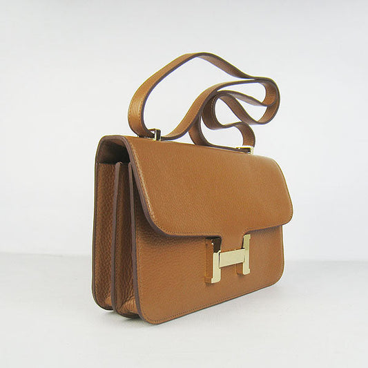Luxury Hermes calf Leather Message Bag H020 light coffee golden