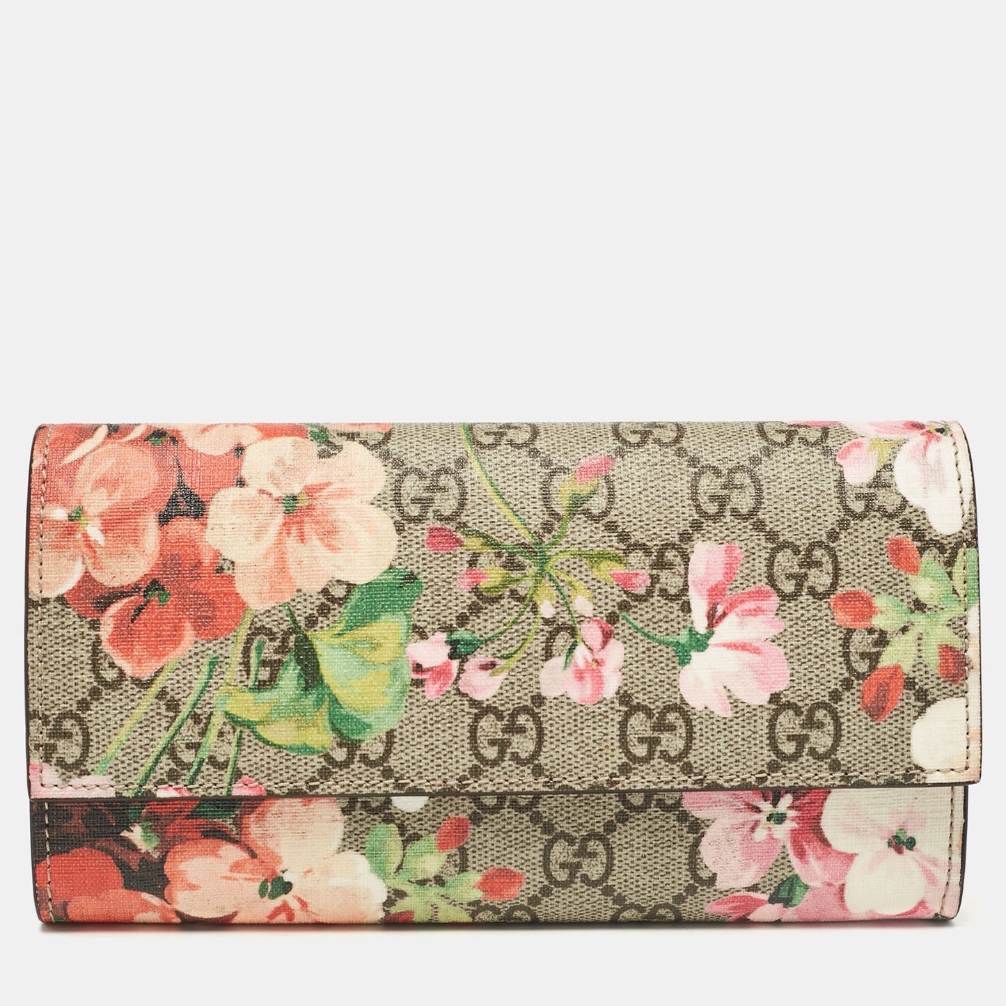 Luxury Gucci Trending 2025 Multicolor GG Supreme Canvas and Leather Blooms Continental Wallet