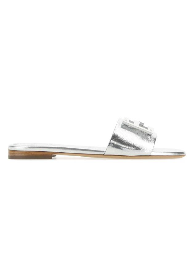 Luxury Fendi Baguette Nappa Leather Slippers Silver