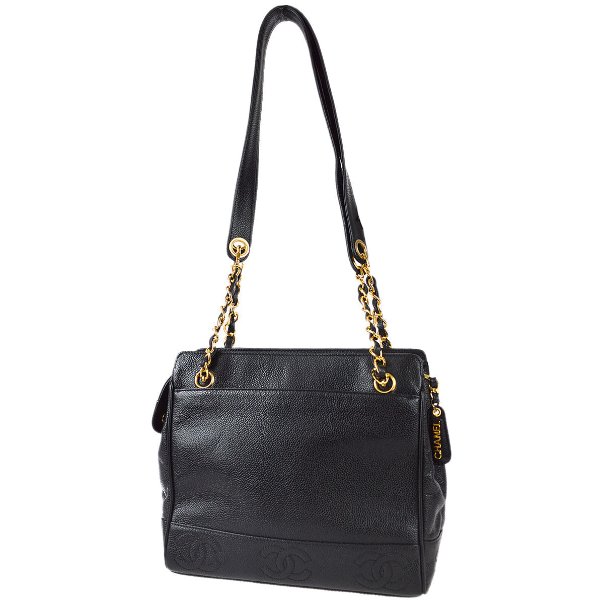 Luxury Chanel 1996-1997 Triple CC Shoulder Tote Bag Black Caviar