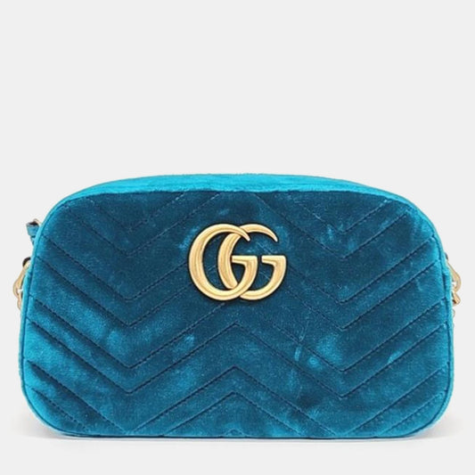 Luxury Gucci Trending 2025 Blue Velvet Marmont Crossbody Bag