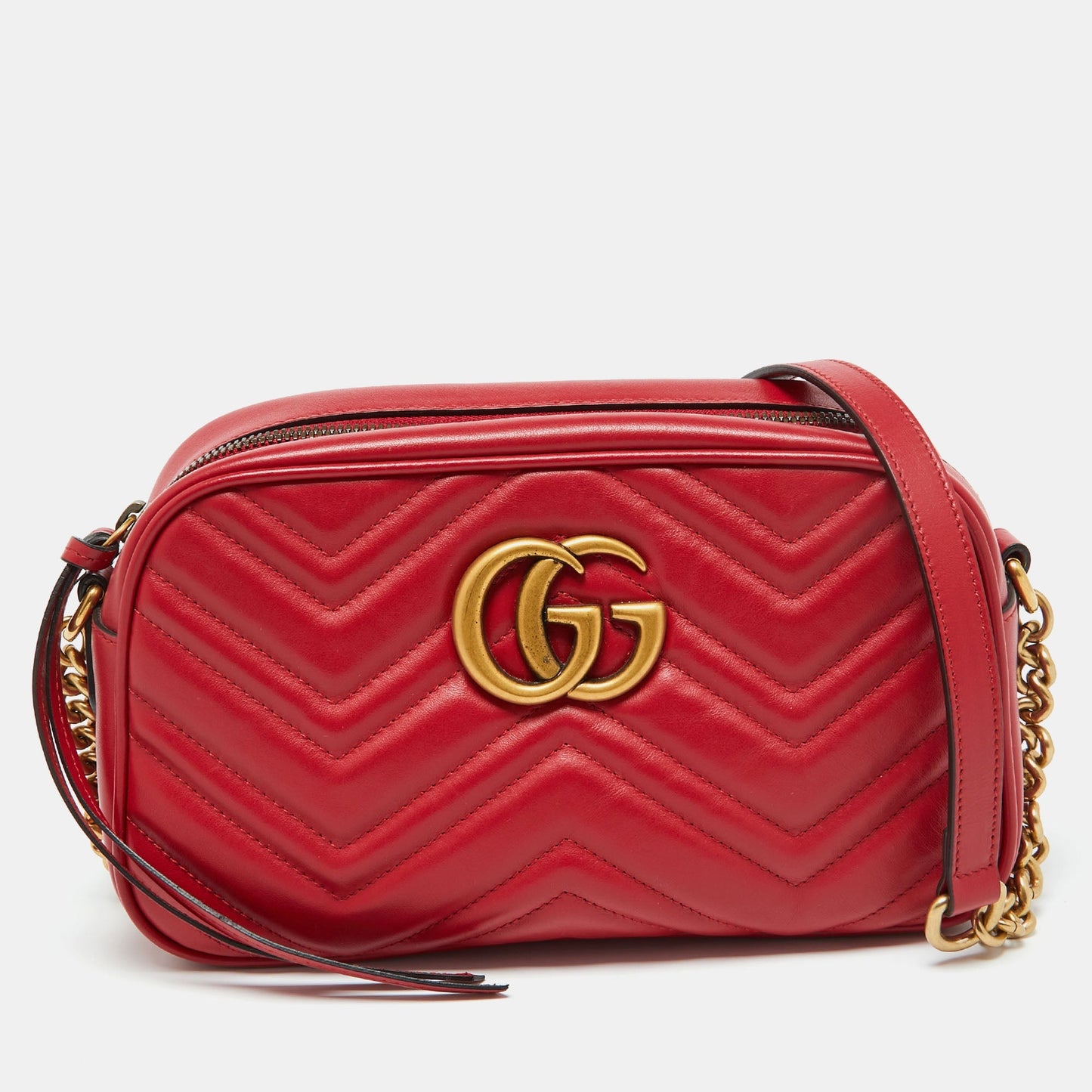Luxury Gucci Trending 2025 Red Matelass&eacute; Leather Small GG Marmont Shoulder Bag