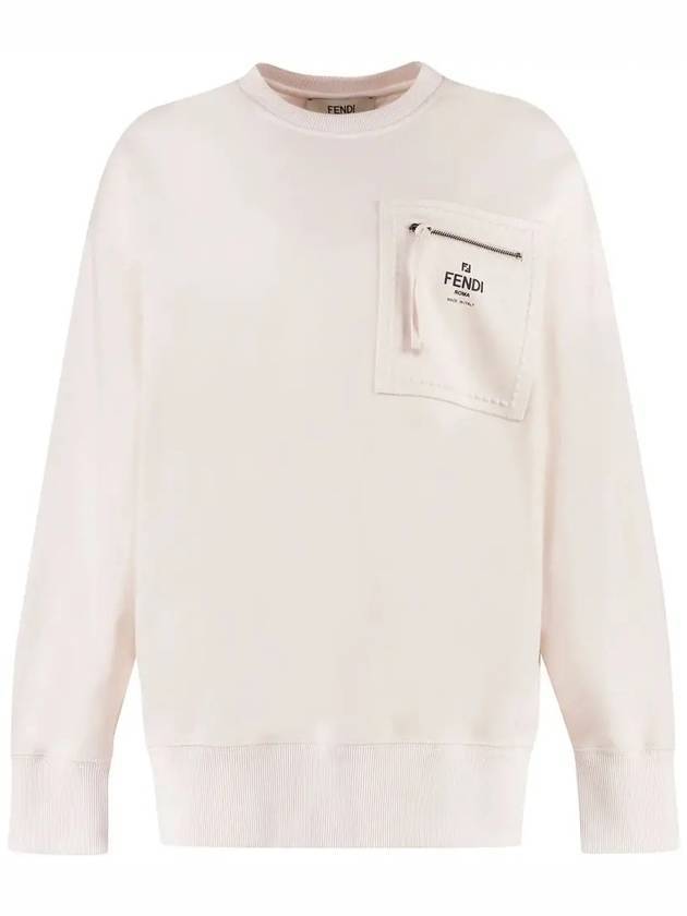 Luxury Fendi Women's Zipper Pocket Signature Logo Sweatshirt Cream