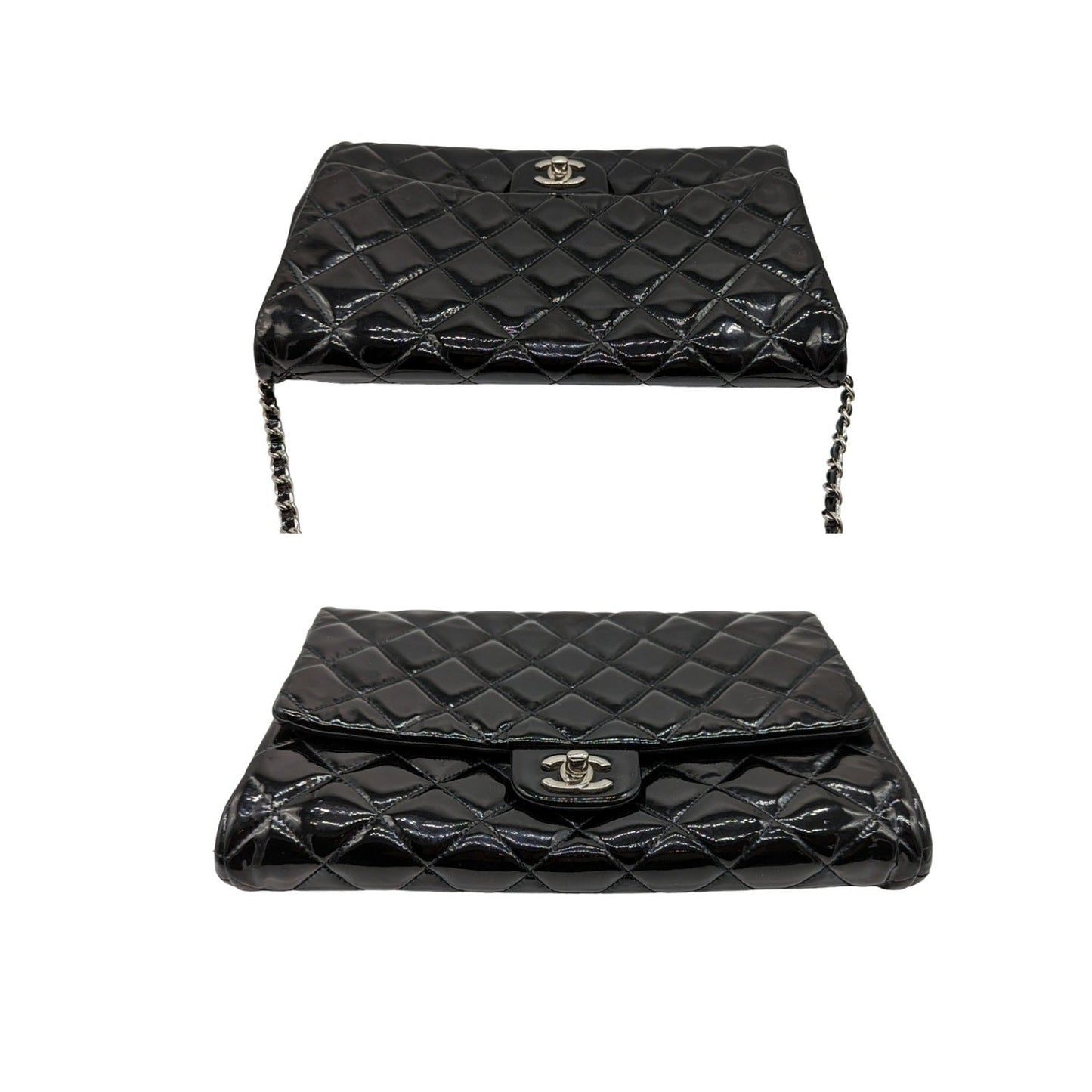 Luxury Chanel bag Black Patent Leather New Clutch With Chain CWC