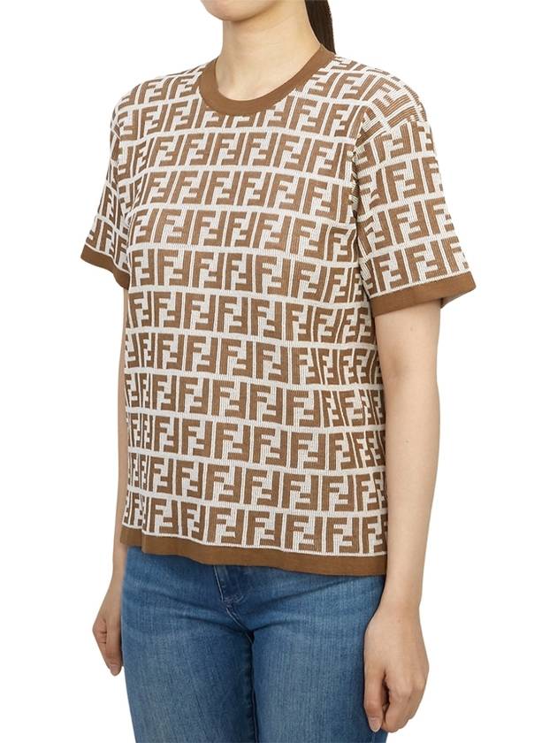 Luxury Fendi FF Jacquard Short Sleeve T-Shirt Brown