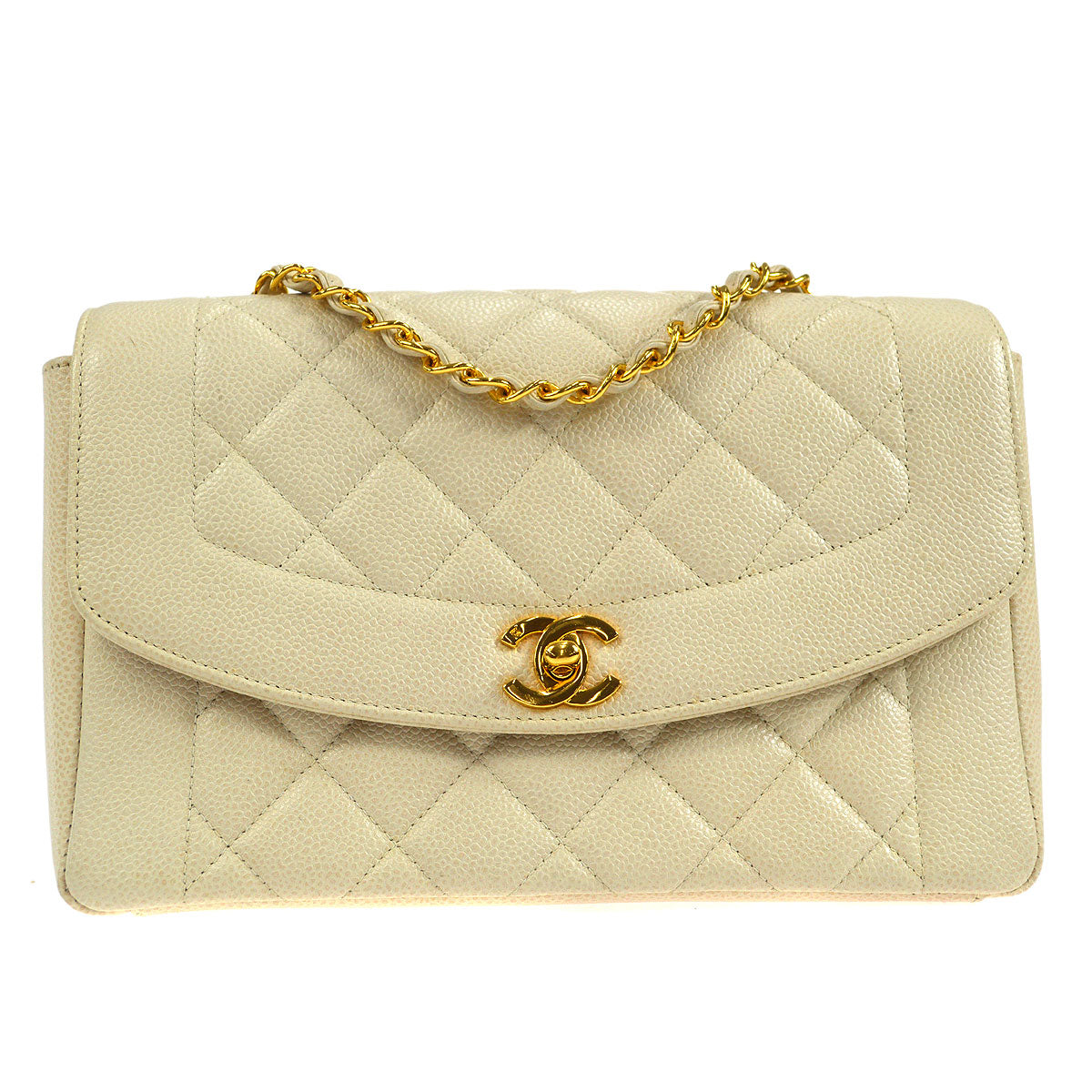 Luxury Chanel * 1996-1997 Tall Diana Flap Medium Ivory Caviar
