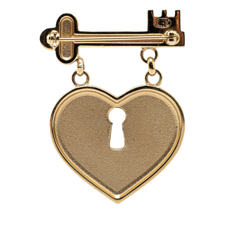 Chanel Rhinestone Heart Motif Brooch Gold Plated