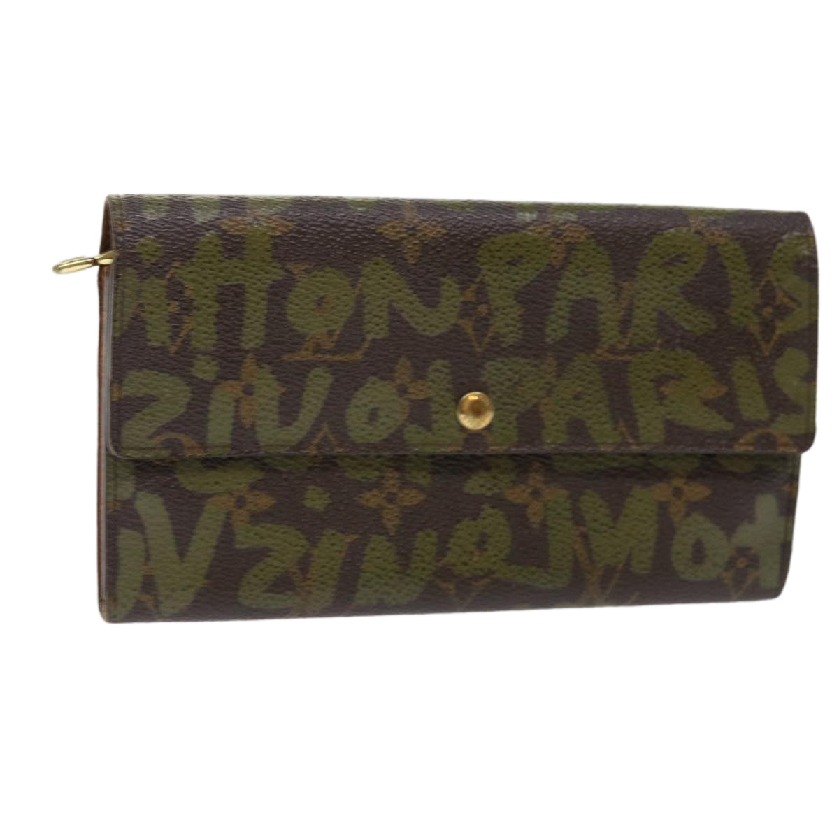 LOUIS VUITTON Graffiti Porte Monnaie Credit Long Wallet Khaki M92188 50243