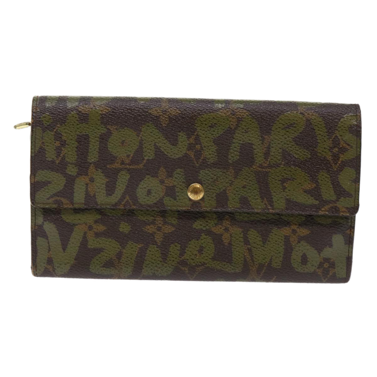LOUIS VUITTON Graffiti Porte Monnaie Credit Long Wallet Khaki M92188 50243