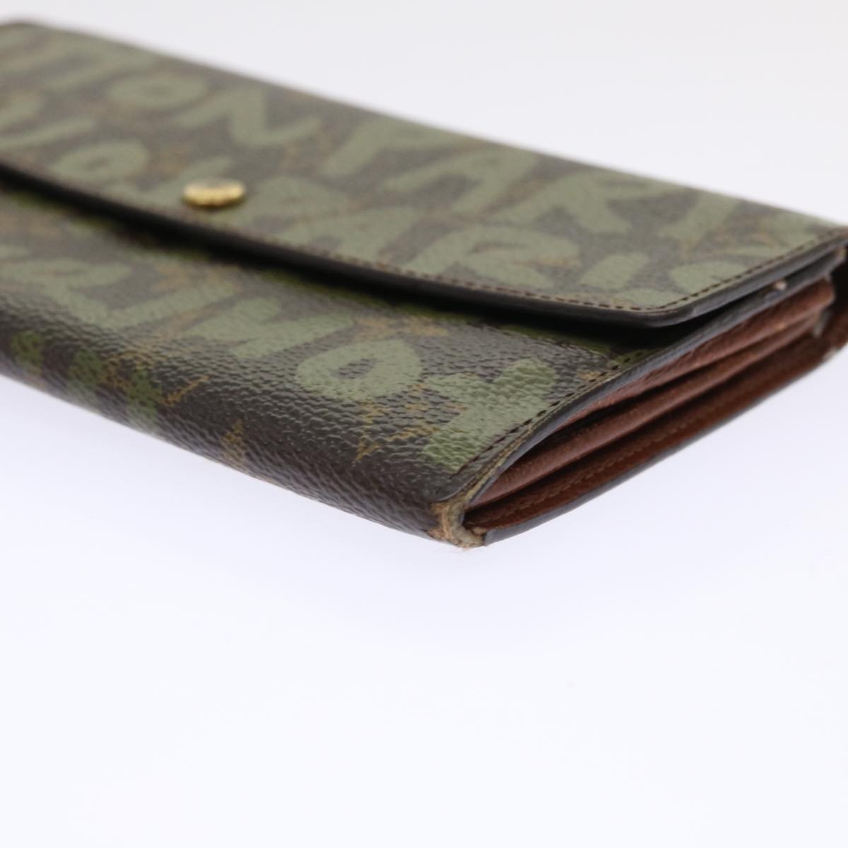 LOUIS VUITTON Graffiti Porte Monnaie Credit Long Wallet Khaki M92188 50243