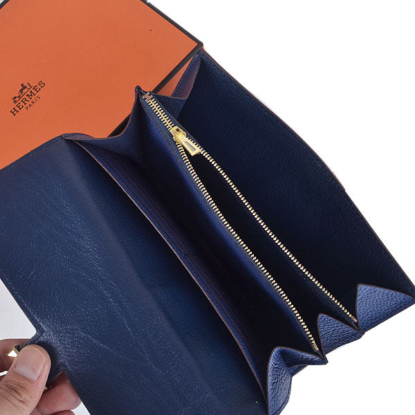 Luxury Hermes Wallet H6023 Wallet Cow Leather Blue