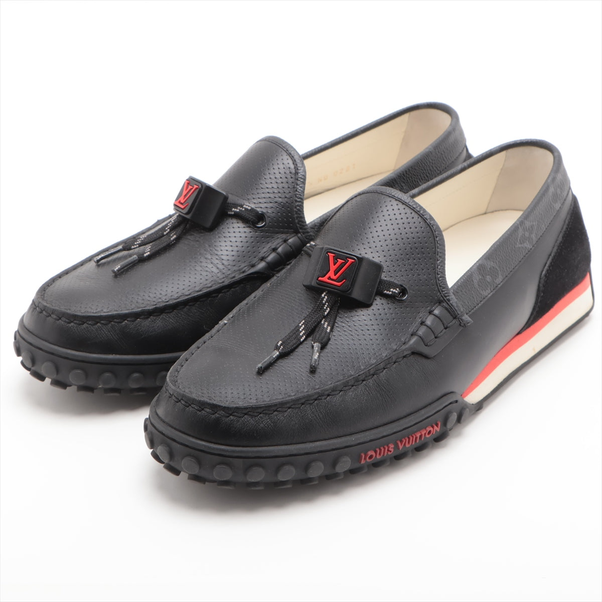 Louis Vuitton LV Racing Line 21 Year PVC  Leather Driving Shoes 7 1/2 Men Black ND0231 Monogram LV Logo