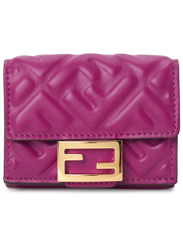 Luxury Fendi FF Baguette Flap Card Half Wallet Pink