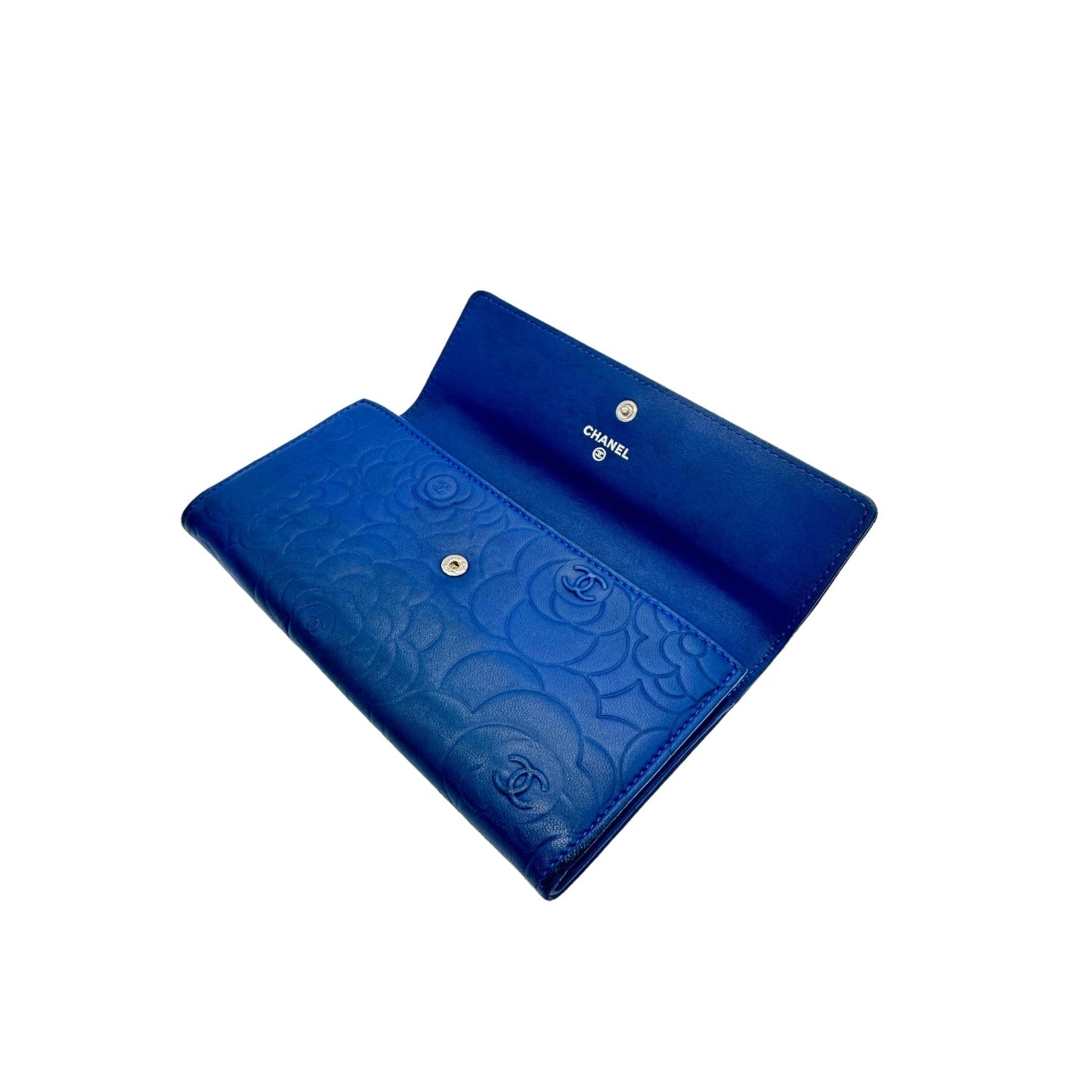 Luxury Chanel bag CC Flap Camellia Lambskin Long Wallet Blue