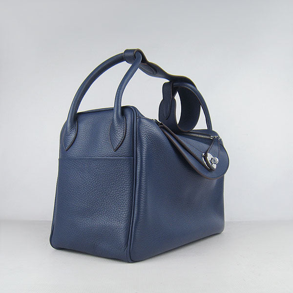 Luxury Hermes Lindy 34cm handbag 6208 dark blue Silver