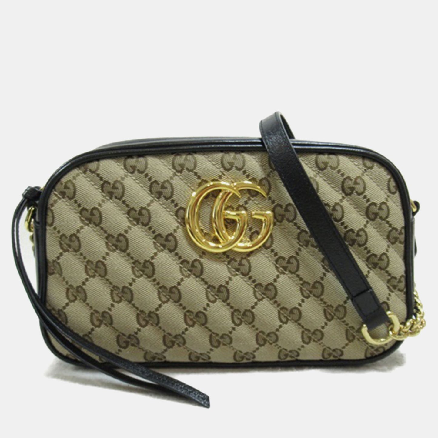 Luxury Gucci Trending 2025 Beige/Black Diagonal Quilted GG Canvas Small GG Marmont Shoulder Bag