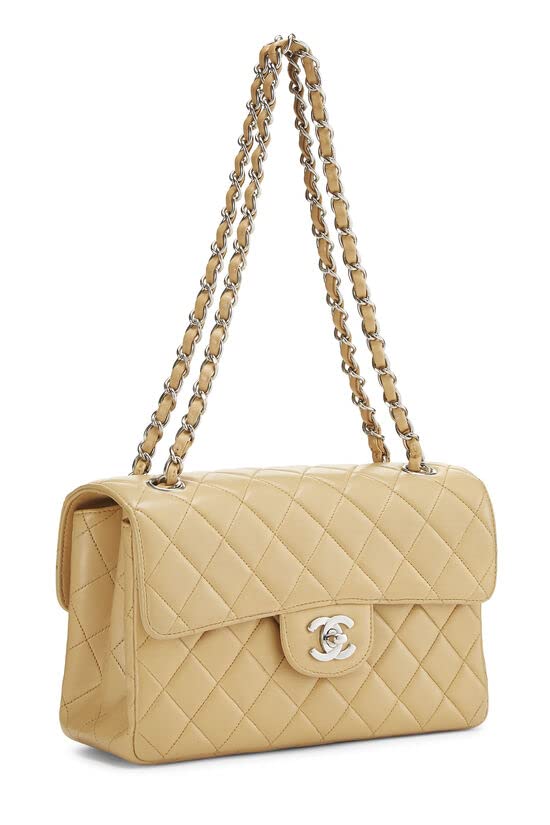 CHANEL,  Beige Quilted Lambskin Double Sided Classic Flap Small, Beige