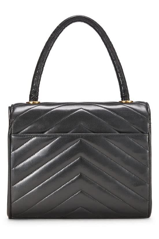 CHANEL,  Black Chevron Lambskin Top Handle Bag, Black