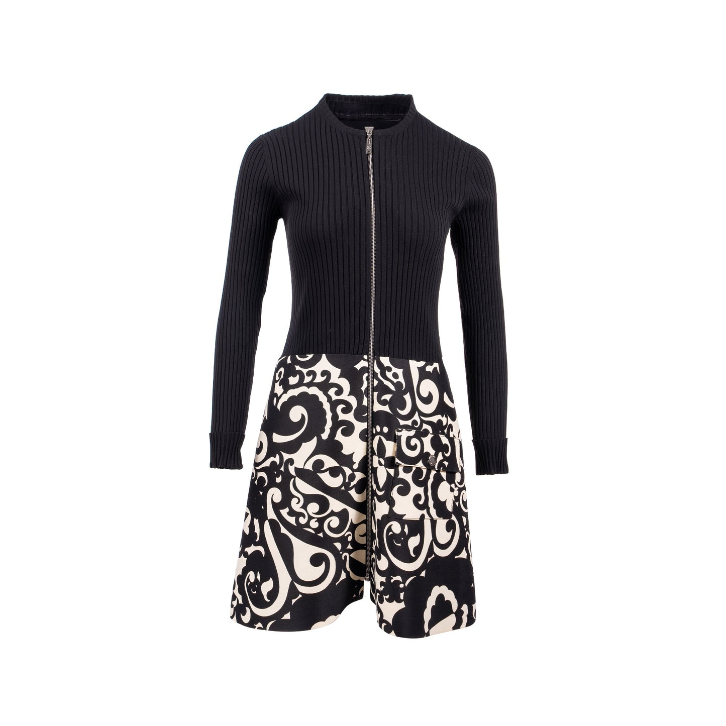 Louis Vuitton Size M Rib knit Dress Polyamide /Silk/ Wool Black/White