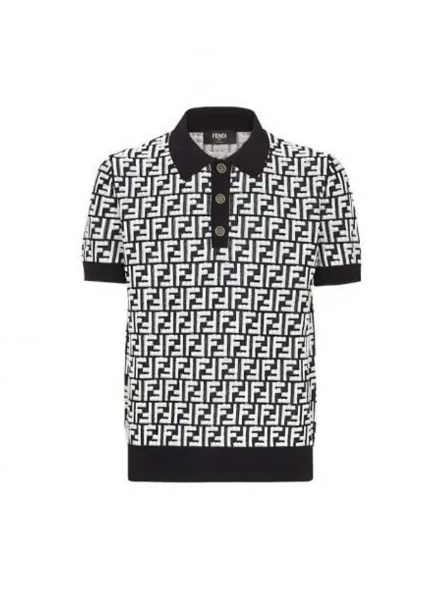 Luxury Fendi FF Motif Wool Polo Shirt Black